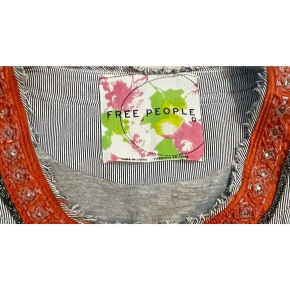 VINTAGE Free People Boho BlazerJacket Womens 0 Pinstripe Beaded Embellished - Picture 10 of 11